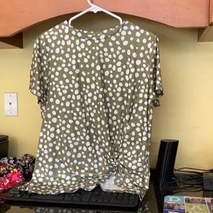 XL Tickled Teal Green Dotted Top w Front Gathering